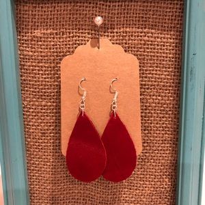 Red genuine leather teardrop earrings